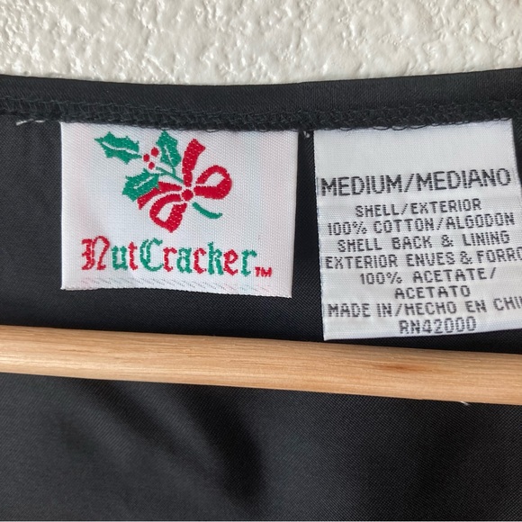 Vintage Boho Vest Novelty Christmas Holiday Floral Medium Black Red Cottagecore - Picture 15 of 16